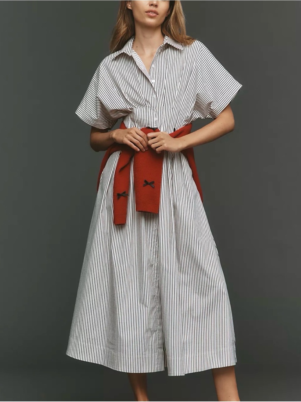 Exquise Anthropologie Striped Collared Midi Tobie Shirtdress Short Sleeve A-Line